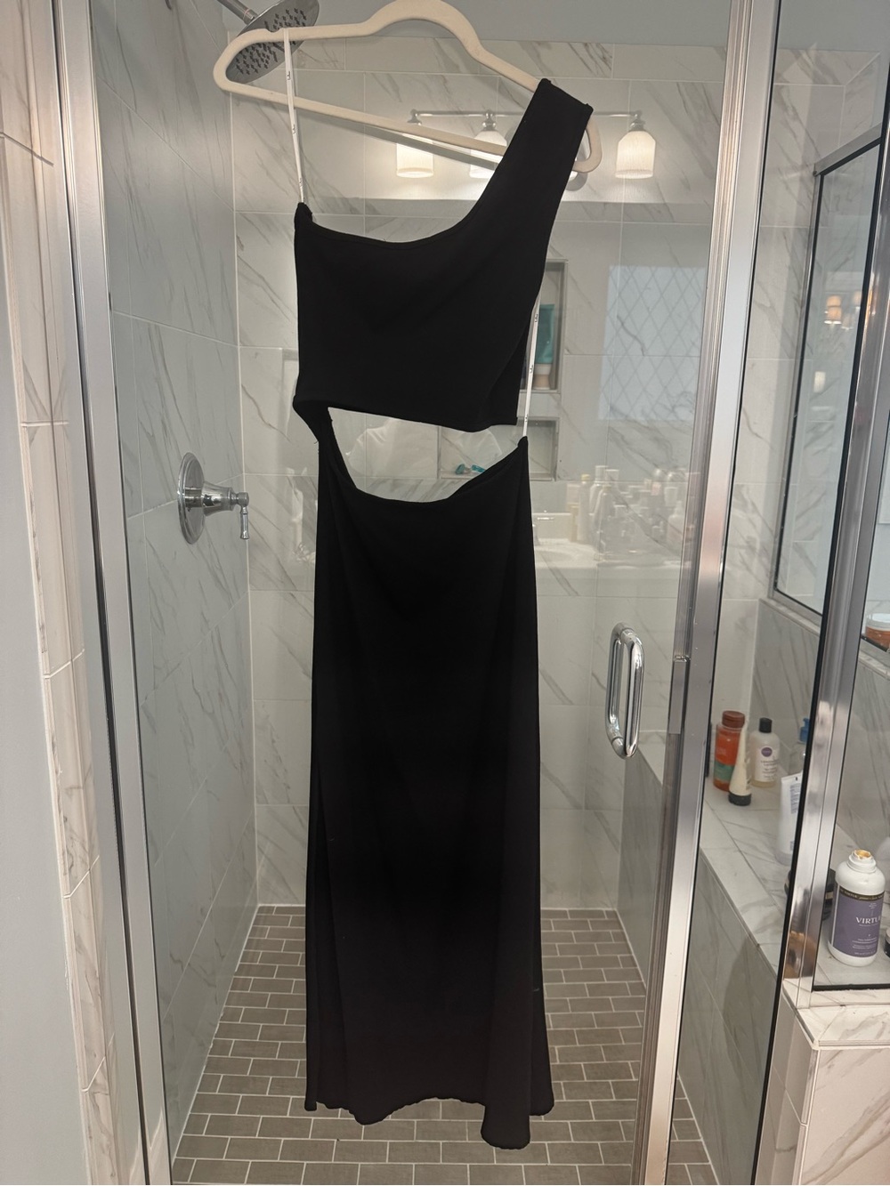 Lulus - Asymmetric One-Shoulder Black Cutout Maxi Dress